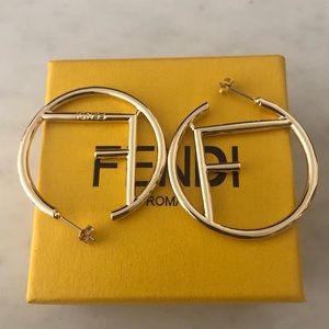 [NWOT] Medium Fendi Logo Hoop Earrings. A bit larger than a quarter.Box included